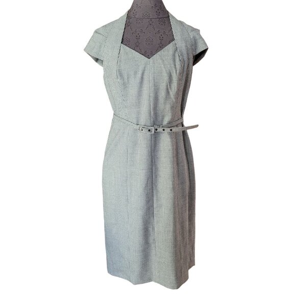 Talbots Black & White Houndstooth Dress With Belt Size 8 - Picture 1 of 6